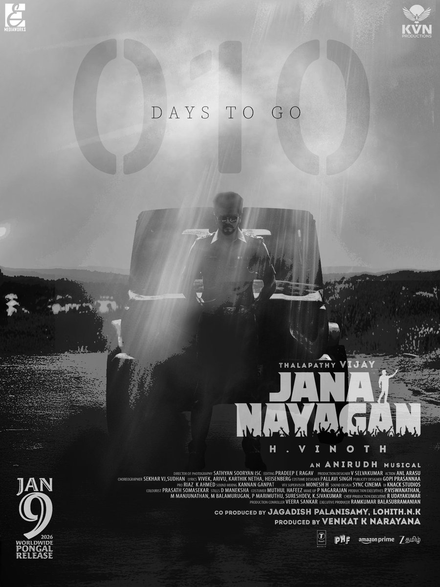 Just 10 days for the storm to arrive 🌪️🔥
Fasten your seatbelts!

<a href="/actorvijay/">Vijay</a> <a href="/KvnProductions/">KVN Productions</a> 

#JanaNayagan #JanaNayaganPongal #JanaNayaganFromJan9 #Thalapathy