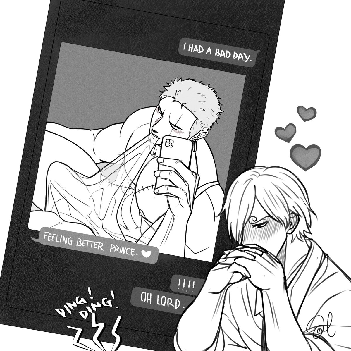 On bad days 🖍️ Modern AU
Sanji💛: I hate working on Mondays.
Zoro💚: …come home early, then.

#zosan