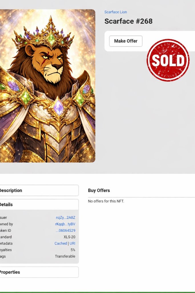 Another Scarface Lion is SOLD. 🔴

xrp.cafe/collection/sca…

While some wait…
others quietly accumulate.

Phase 1 = entry
Phase 2 = revaluation
History rewards the early, not the loud.

This isn’t art for everyone.
This is art for positioning.

🦁 Scarface Lion NFT
Built on XRP.