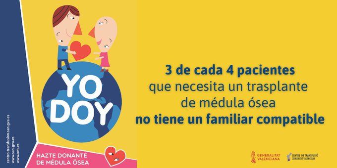 GVAdonasang's tweet photo. ¿Tienes menos de 40 años, gozas de buena salud y quieres registrarte como donante de #médulaósea?   

📝Puedes inscribirte en #REDMO en cualquier punto de donación de sangre. Pídenos información cuando vengas a donar.

Busca un punto de donación👇
🔗https://t.co/ToZJzxYwT6 https://t.co/NW2T4JJeBV