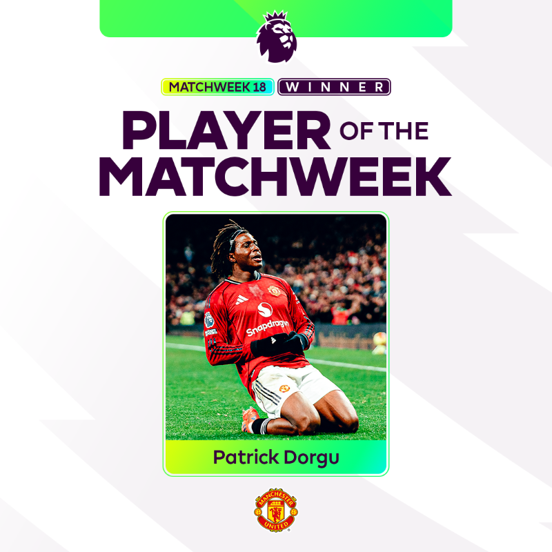 premierleague's tweet photo. You voted Patrick Dorgu as Player of the Matchweek 🤩

Watch the highlights of his starring role in @ManUtd's Boxing Day win against Newcastle 👇
