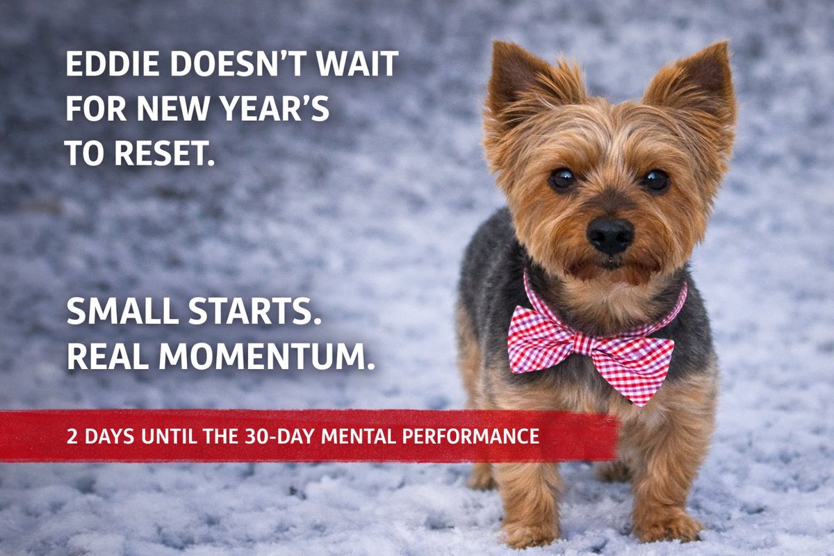 coachronmpm's tweet image. 🐾 𝐓𝐞𝐫𝐫𝐢𝐞𝐫 𝐓𝐢𝐩 𝐓𝐮𝐞𝐬𝐝𝐚𝐲

Eddie doesn’t wait for January 1 to reset.
He adjusts, refocuses, and moves forward.

Small starts build real momentum.

The 30-Day Mental Performance Challenge begins in 2 days.

#TerrierTipTuesday #MentalPerformance #WinningStartsWithin