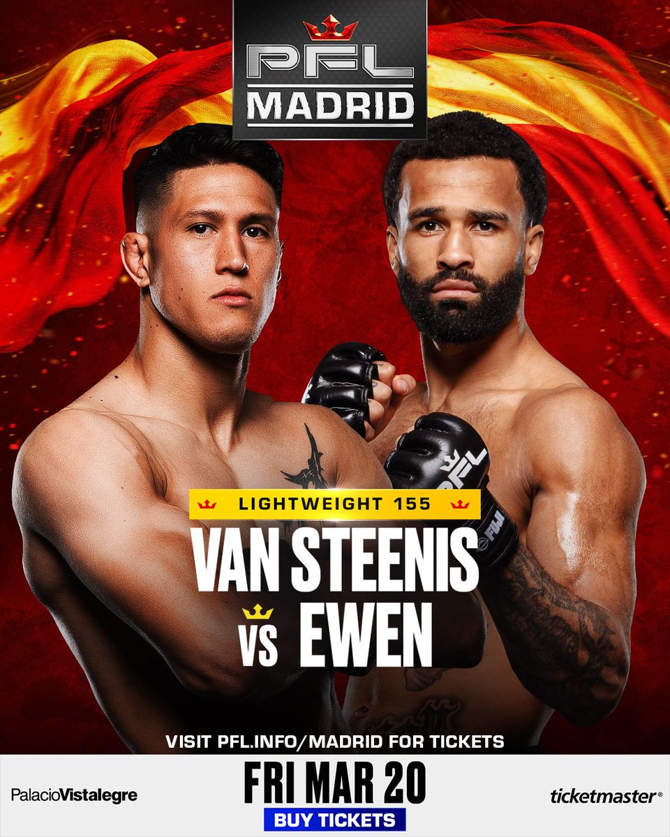 PFLEurope's tweet image. 𝙎𝙋𝘼𝙄𝙉 𝙑𝙎. 𝙎𝘾𝙊𝙏𝙇𝘼𝙉𝘿 ⚔️ 

Gino Van Steenis vs. Mark Ewen is OFFICIAL for #PFLMadrid on Friday March 20!

Spain’s own Gino Van Steenis joins his brother Costello on the historic #PFLMadrid card, fresh off a main event KO victory at the Palacio Vistalegre on December…