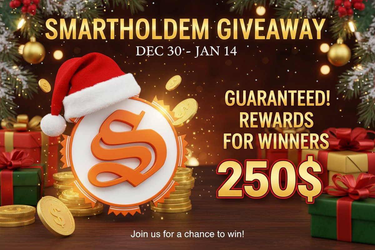 🎄🎁 250 USDT GIVEAWAY 🎁🎄
🎊Time for #NewYear SmartHoldem Guaranteed Giveaway to support the #community!
🎁 Prize Pool: 250 $USDT
💰 80 winners = 2 $USDT each!
✨ Top 15: 6 $USDT each!
How to enter:
1️⃣ Follow <a href="/smartholdem/">SmartHoldem STH</a>
2️⃣ Like &amp; repost + tag 3 friends this post
3️⃣ Complete