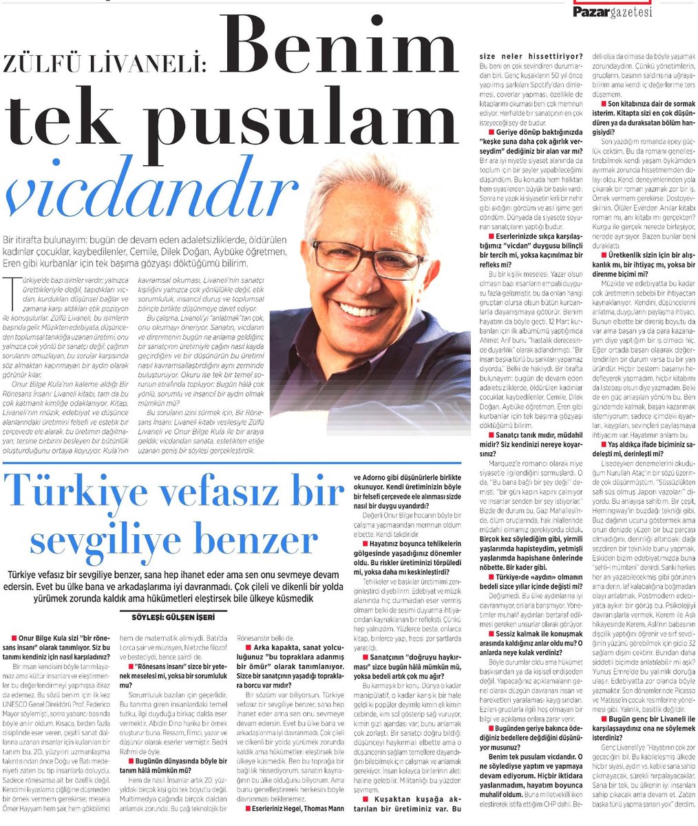 Zülfü Livaneli: "Benim tek pusulam vicdandır."

Haberin devamını okumak için: birgun.net/makale/zulfu-l…

#zülfülivaneli #gülşenişeri #inkılapkitabevi