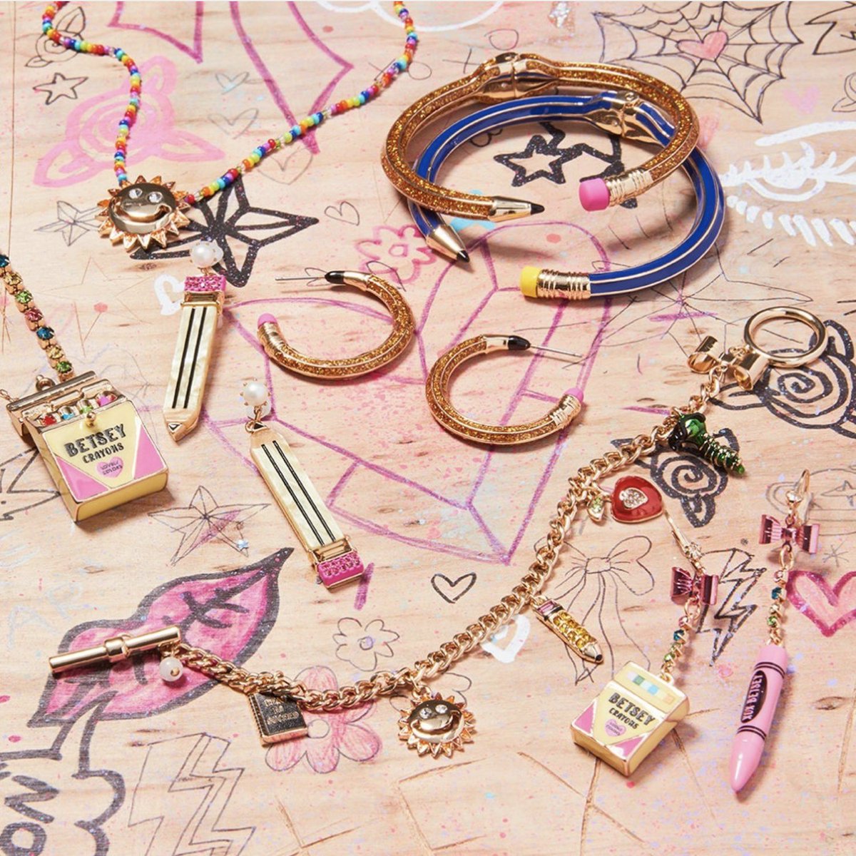 Leannaperry's tweet photo. BETSEY JOHNSON BACK TO SCHOOL DESK ★

Custom illustrated prop design for Betsey Johnson 2021 Back To School still life photoshoot. Betsey's signature graphics were hand-etched, drawn and painted onto a large wooden surface to resemble high school desk graffiti. https://t.co/oyeVqiHY5p
