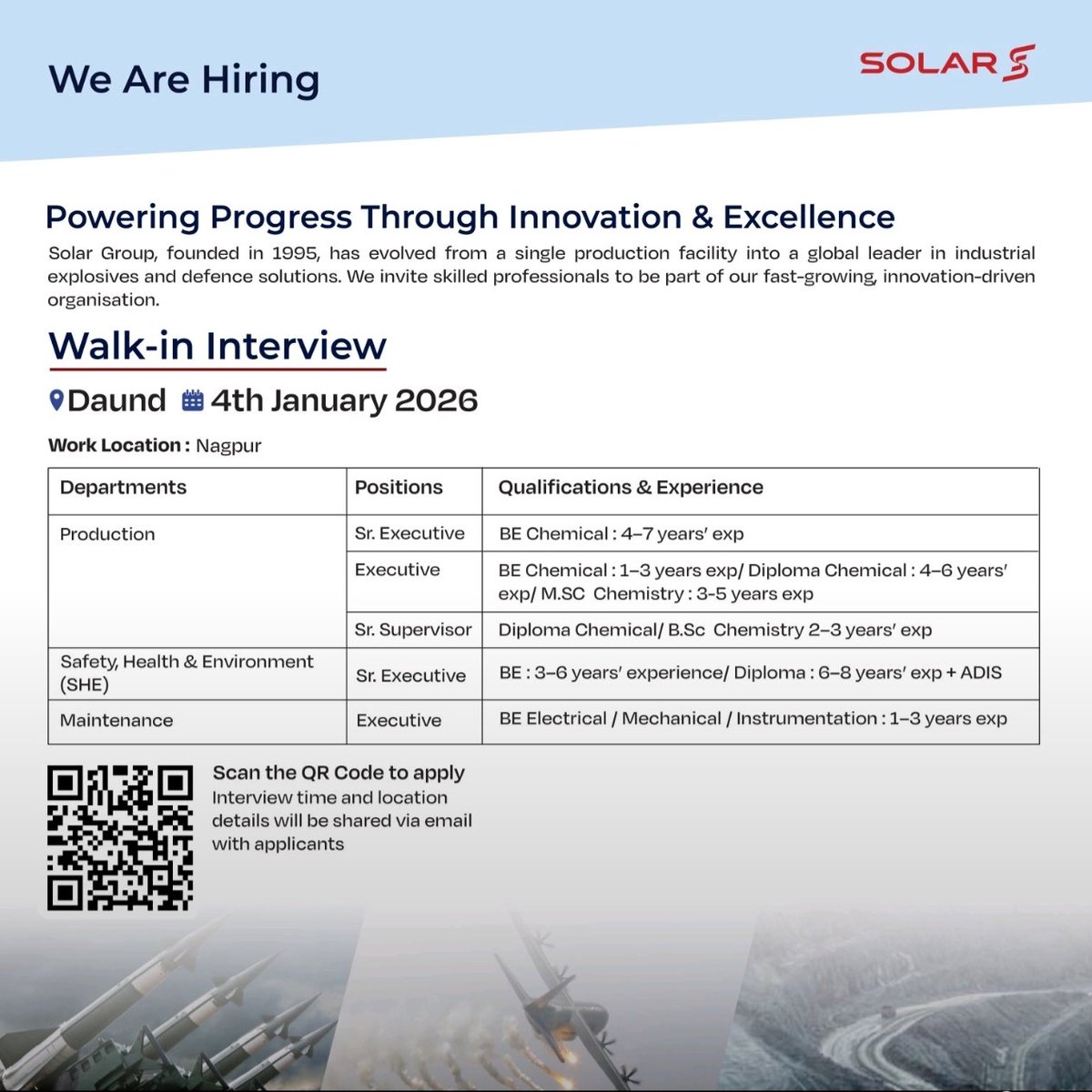 solar_ind_group's tweet photo. 🌟 Walk-In Interview | We’re Hiring! 🌟
Looking for an exciting career opportunity? Join our team and grow with us!
#PowerToPropel #WeAreHiring #WalkInInterview
#CareerOpportunity #JobOpening #JoinOurTeam https://t.co/oeM5JXRZib