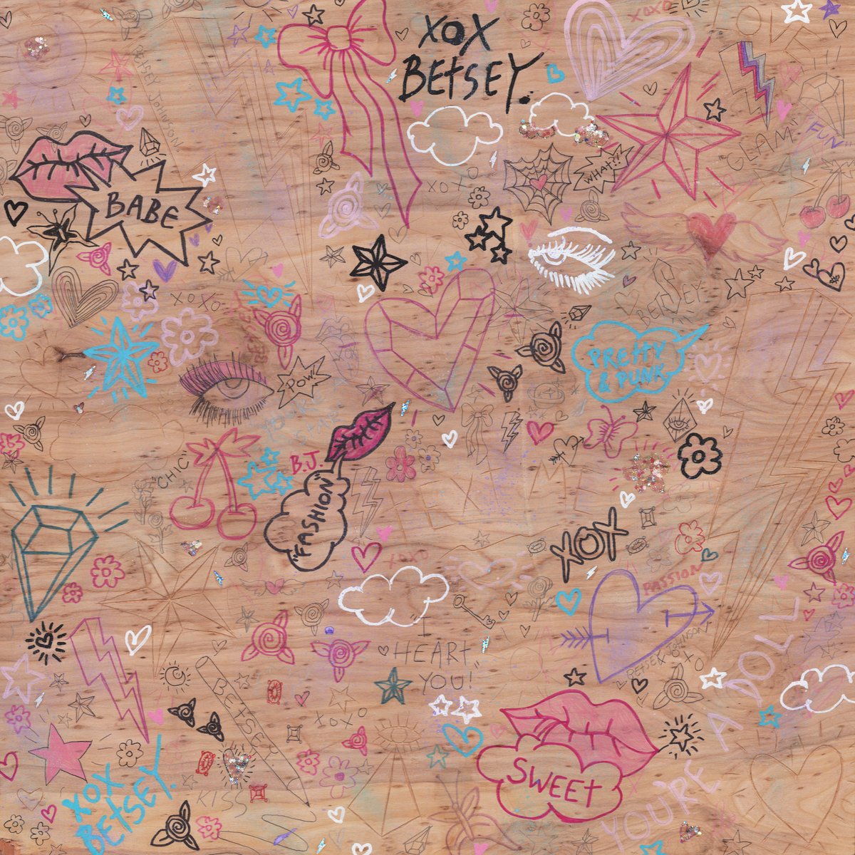 Leannaperry's tweet photo. Mixed media (pens, markers, paint, colored pencil, graphite, glitter, carved shapes) were layered up to make the 90's aesthetic prop look like the graffiti had accumulated over many years. https://t.co/UAzthZEcHI