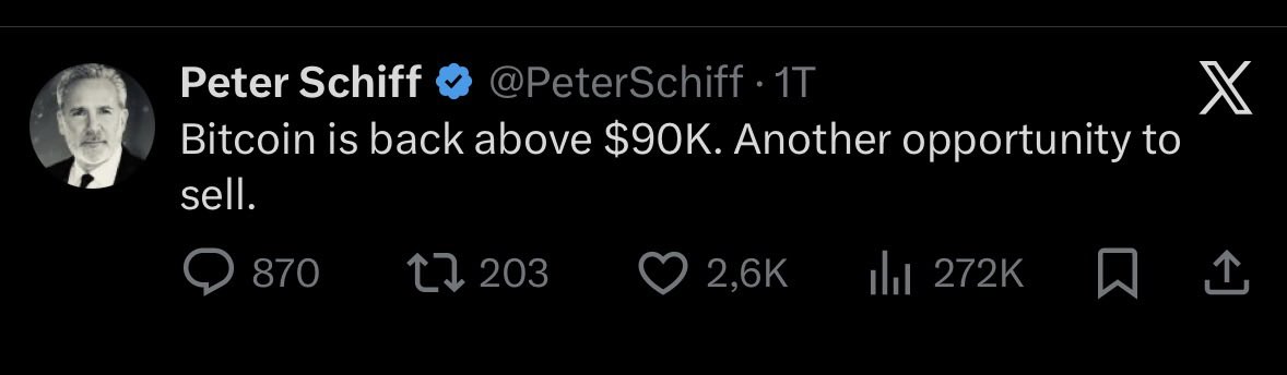 krypto24h's tweet photo. ⚠️ WAS IST IN DEN LETZTEN 24 STUNDEN PASSIERT? - 30.12.2025

🔸 Bitcoin weiterhin in der „gewohnten“ Range um 87-90k USD
🔹 Bekannter Economist Peter Schiff: „Bitcoin über 90k = guter Moment zu verkaufen“ – bleibt konsequent negativ gestimmt
🔹 MicroStrategy kaufte letzte Woche 1.229 BTC für 108,8 Mio. USD
🔹 Metaplanet erwirbt 4.279 BTC, Bestand steigt auf 35.102 BTC
🔹 Russlands 🇷🇺 Sberbank vergibt ersten krypto-besicherten Kredit
🔹 Tom Lees Bitmine kauft weitere Ethereum für 130 Mio. USD, hält 4,11 Mio. ETH (3,41% Supply) – Ziel: 5%
🔹 Silber -10% nach Rekordhoch; CME erhöht Margins
🔹 Polymarket schätzt ein: 87% keine Zinssenkung, 13% für 25bp

📊 MARKT-ÜBERSICHT:
•⁠  ⁠Bitcoin ETF Flows: 🟥/-19.3 Mio. USD 
•⁠  ⁠Fear & Greed – EXTREME ANGST: 23
•⁠  ⁠BTC Dominanz: 58.9%

Würde mich über dein Teilen & Liken freuen 🤍 – wie immer: keine Handlungsempfehlung!