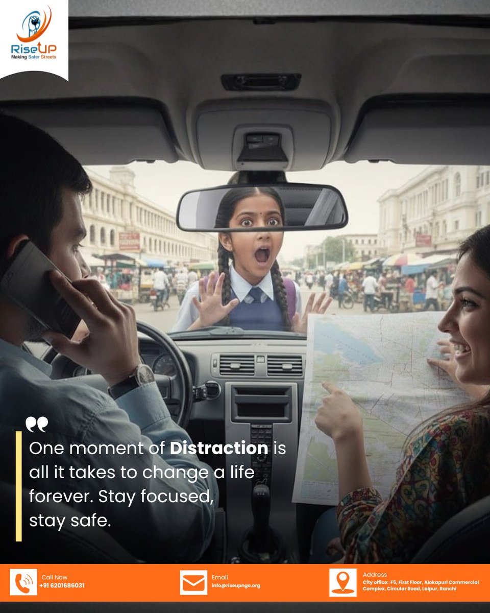 One call. One map. One moment of distraction!!
What you see in your mirror might be closer than you think. Keep your eyes on the road and help us to make our streets safer for everyone. #StayFocused #DriveSafe
#RoadSafety <a href="/deepakbiruajmm/">Deepak Birua</a> <a href="/nitin_gadkari/">Nitin Gadkari</a> <a href="/ranchipolice/">Ranchi Police</a>