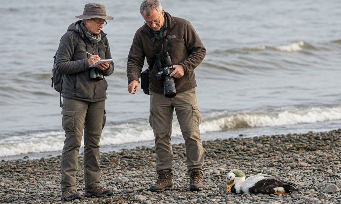 LeeEvansBirding's tweet photo. Very sadly the long-staying drake Spectacled Eider of unknown origin on Texel has become unwell and has been taken into care in the hope of finding out what has happened to it. As a solitary bird, unlikely to have contracted bird flu https://t.co/xxx3MdmYo3