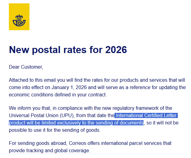 In case anyone hasn’t noticed, today is the last day registered letters $$ with goods can be sent for international shipments. From January onwards, everything will have to be sent as parcels $$$$. This applies to everyone.