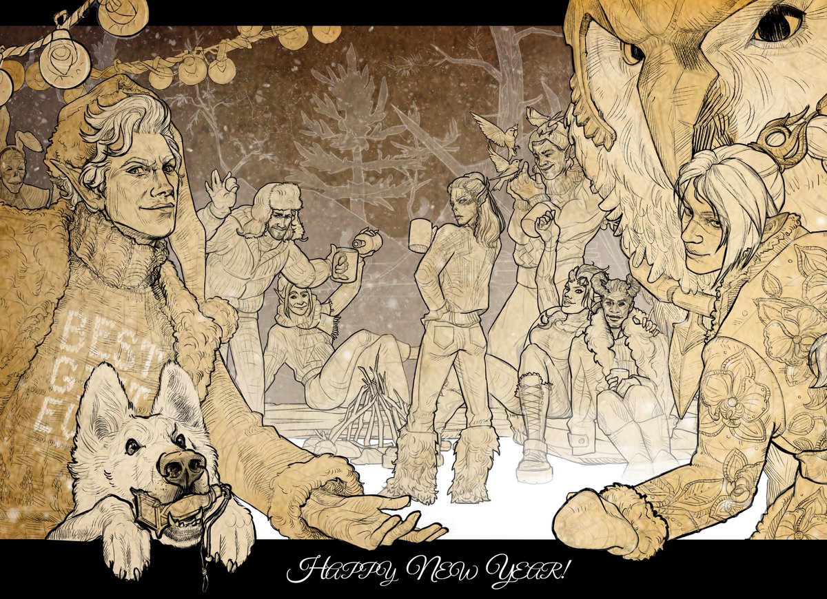 This party is missing just one more guest.
Come closer. Take a seat by the fire.
Happy New Year 🍾

Fanart for <a href="/larianstudios/">Larian Studios</a> 

#BaldursGate3 #BG3 #BG3fanart #Fanart #NewYear2026 #NewYear