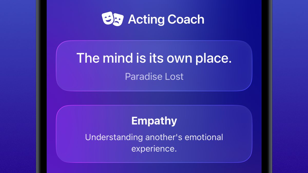 chipdoesapp's tweet image. My niece started doing social media for her company, and as we both did drama school, she asked me for feedback.

I remembered a good exercise that helps here:
Act a phrase using different emotions.

I built Acting Coach apps.apple.com/gb/app/acting-… which helps with that.