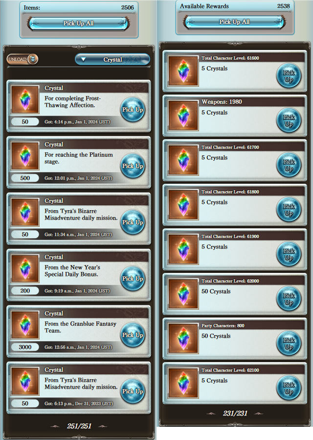 Triplicat's tweet photo. So there's less than 24 hours until the legend fest where I'm obligated by blood to spark horse and I no longer have enough crystals to do it.

 j/k I'm gonna pick up all these. Not sure if I've got any mutuals that still play GBF still on this hellsite, but if you wanna guess... https://t.co/6UfF1pyYEf
