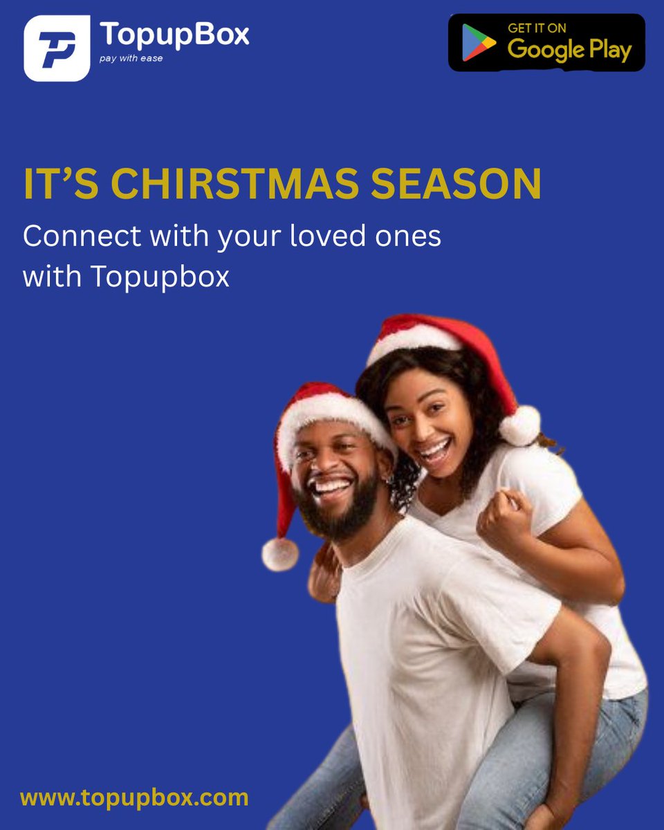 topupboxHQ's tweet photo. 🎄 It’s Christmas season!
Connect with your loved ones easily using TopupBox 💙
Fast, secure & stress-free top-ups this festive season.
📲 Available on Google Play
🌐 https://t.co/ZsvYphj5yh
#TopupBox #ChristmasVibes #StayConnected #PayWithEase https://t.co/viXhq82JHh