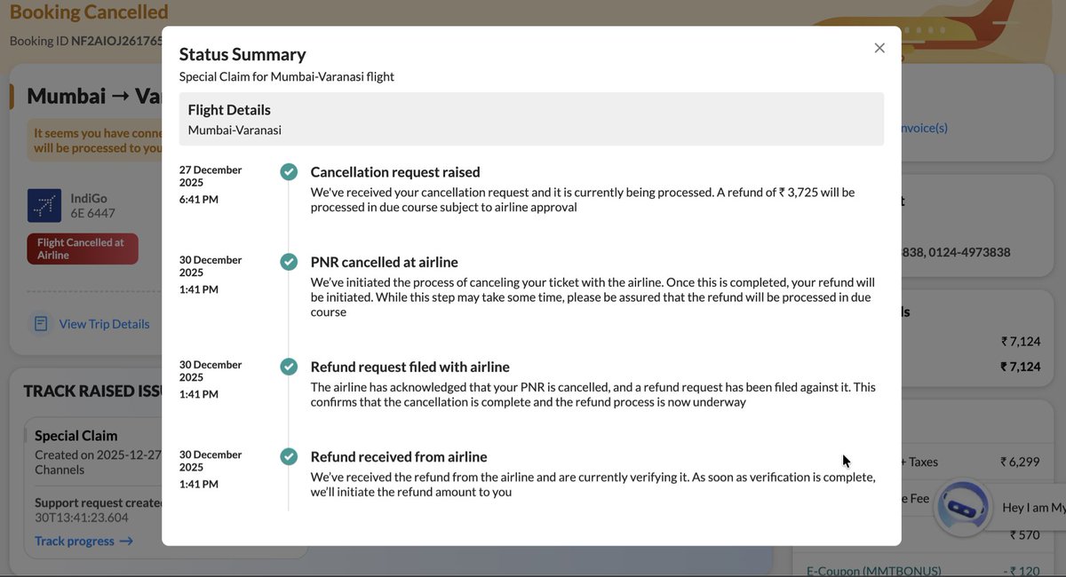 ronitonwheels's tweet photo. @makemytrip @makemytripcare 
You confirmed cancellation under DGCA guidelines with full refund, but I paid ₹7,124 and only ₹3,725 was refunded. Please process the remaining amount ASAP.
Booking ID: NF2AIOJ261765538808 https://t.co/ttfSbV5GZn