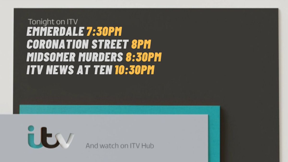 Tonight's Schedule On <a href="/ITV/">ITV</a>
<a href="/emmerdale/">Emmerdale</a> <a href="/itvcorrie/">Coronation Street</a> <a href="/MidsomerTV/">Midsomer Murders</a> <a href="/itvnews/">ITV News</a>
