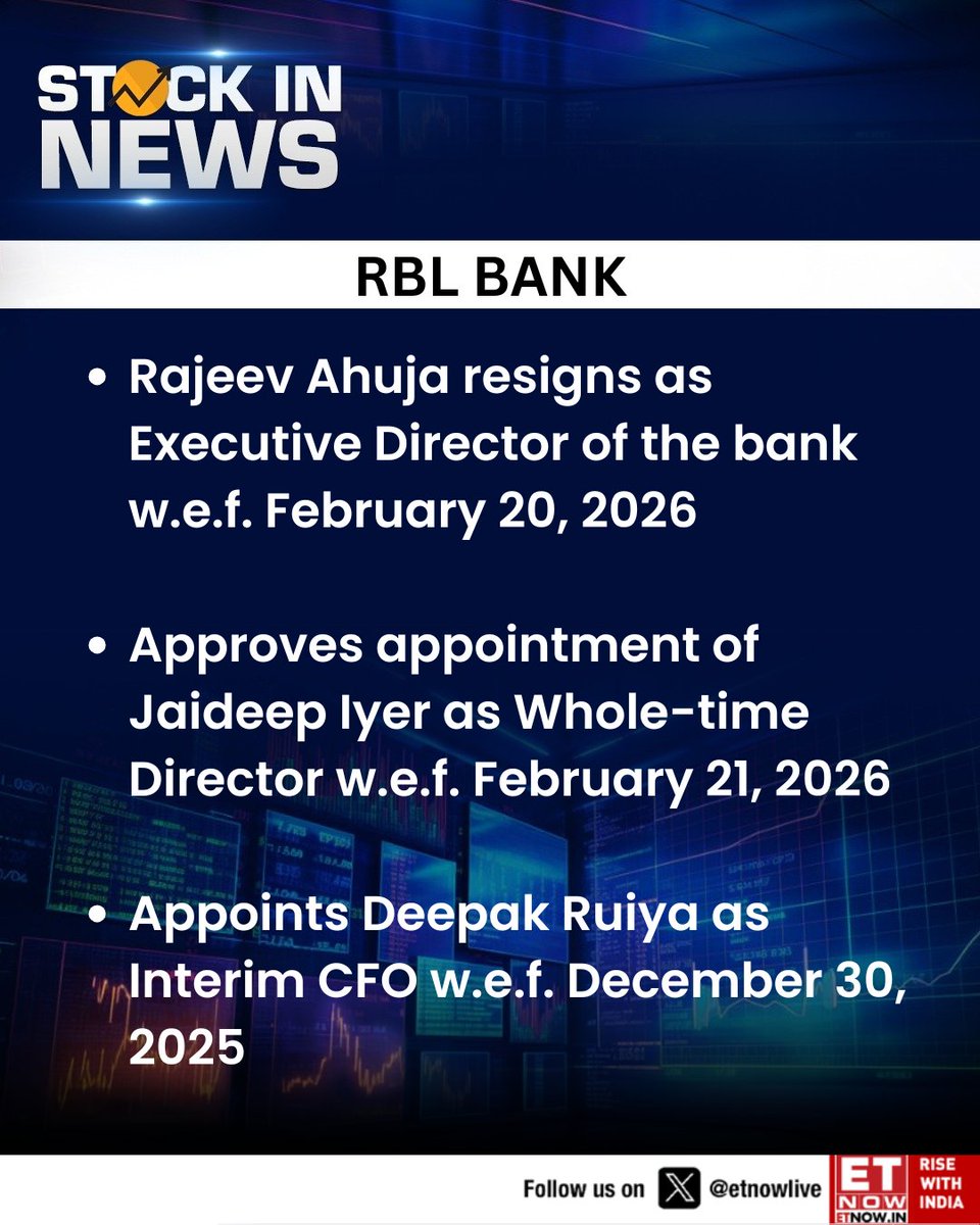 ETNOWlive's tweet image. #StockInNews | RBL Bank announces key management changes

#RBLBank #LeadershipChange