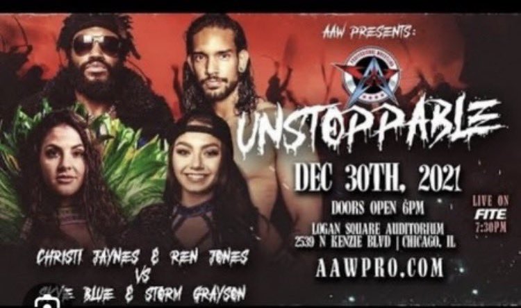 SkyeBlueNews's tweet photo. On this day!
Skye Blue & Storm Grayson vs Christi Jaynes & Ren Jones for AAW Unstoppable on the 30th December 2021.
#AAW #SkyeBlue #ChristiJaynes #RenJones #StormGrayson #Wrestling https://t.co/iHSkIrhvr2