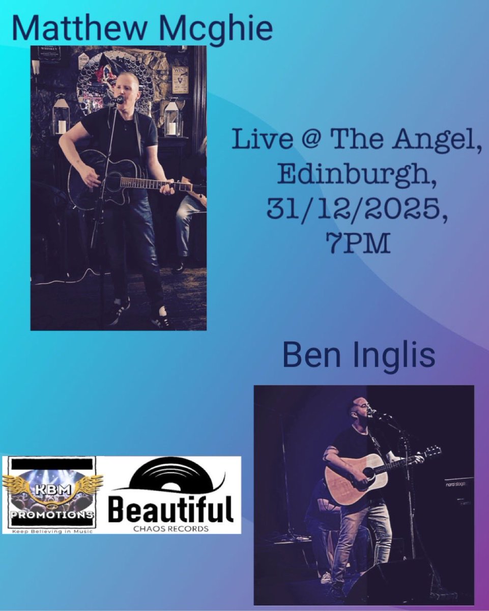 Hey folks, hope everyone had a great time over the Xmas holidays. Will be playing a final gig of 2025 tomorrow night down at The Angel in Leith from 7PM. Will have top music lad Ben Inglis along to share the spoils also.

M M 🎸 x

Beautiful Chaos Records
KBM Promotions