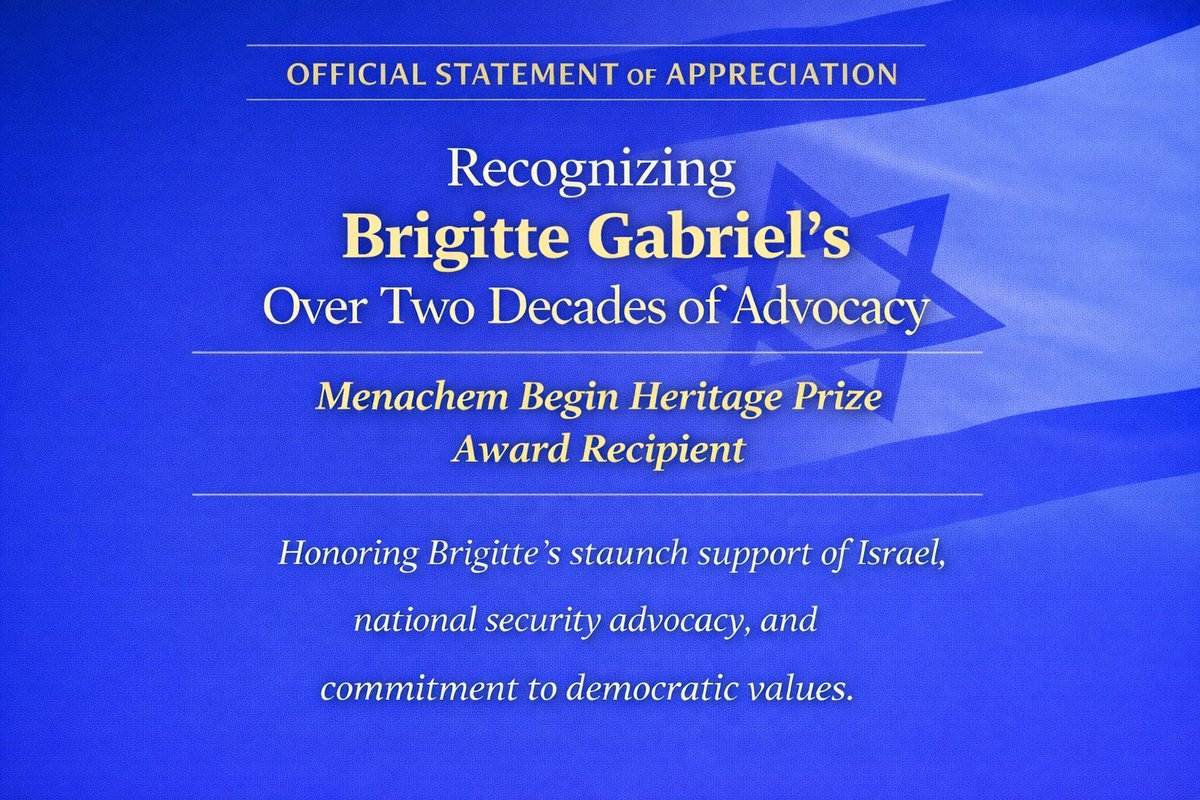 2TimeShift's tweet image. Brigitte Gabriel has been awarded the Menachem Begin Prize in Jerusalem for her decades-long advocacy for Israel, the United States, and democratic values. Since founding ACT for America in 2002, she has educated the public, mobilized civic engagement, and advanced national…