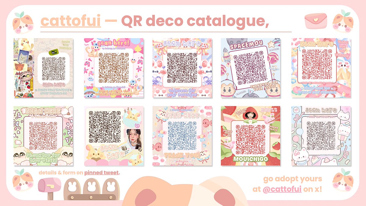 cattofui's tweet image. help  repost?  thankyou  ___&amp;lt; 🥢♥️

aku  sudah  open  qr  —  qris  deco  all  catalogue  di  bawah  ini,  for  the  details  &amp;amp;&amp;amp;  form  order  kindly  check  my  pinned  tweet  ♡  untuk  custom  &amp;amp;  recolor  masih  unavailable  yaa!  ありがとう  🍮⭐️  #zonauang