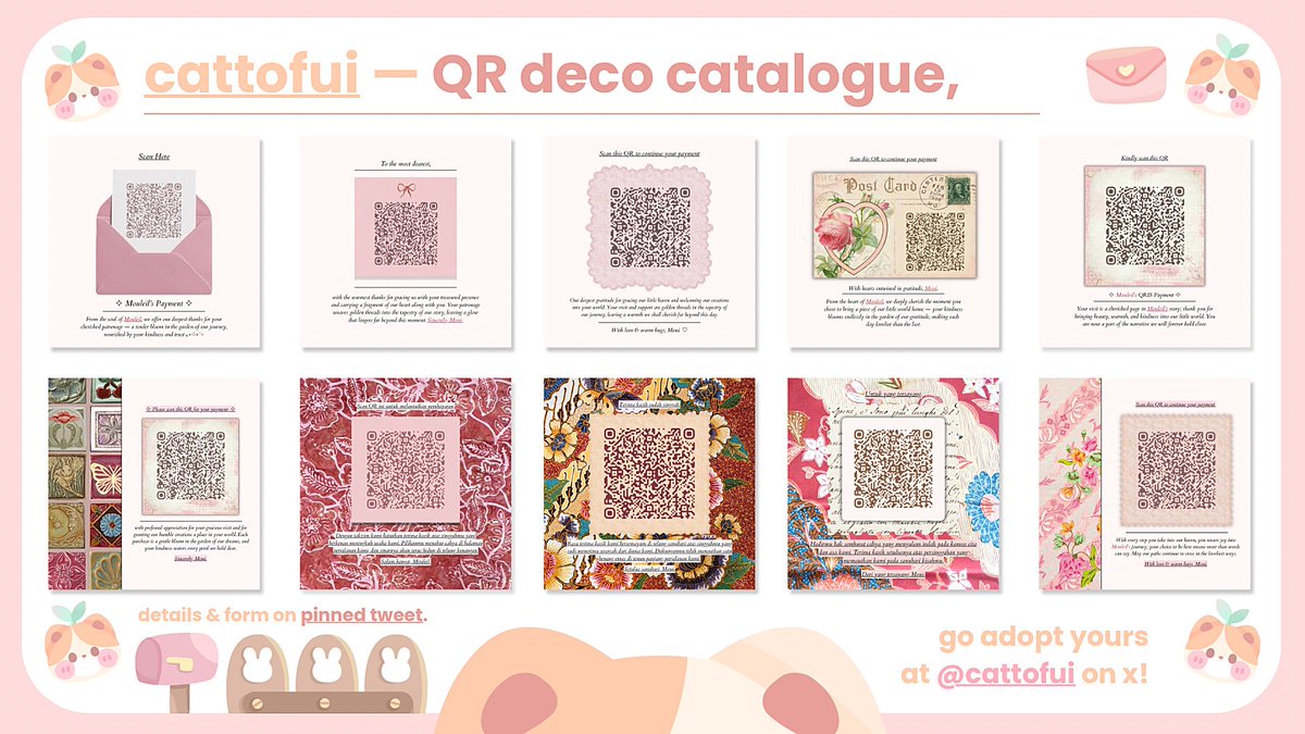 cattofui's tweet image. help  repost?  thankyou  ___&amp;lt; 🥢♥️

aku  sudah  open  qr  —  qris  deco  all  catalogue  di  bawah  ini,  for  the  details  &amp;amp;&amp;amp;  form  order  kindly  check  my  pinned  tweet  ♡  untuk  custom  &amp;amp;  recolor  masih  unavailable  yaa!  ありがとう  🍮⭐️  #zonauang