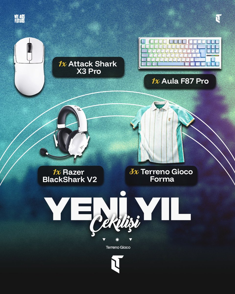 Yılbaşı hediyeleriniz hazır! 🎉🎁

Terreno Gioco Espor olarak destekçilerimizin yılbaşı hediyelerini unutmadık.

Katılım için;
⭐️ <a href="/terrenogiocogg/">Terreno Gioco Esports</a> hesabını takip et,
⭐️ Gönderiyi RT'le.
⭐️ En az bir arkadaşını etiketle.

Yeni yılınız ve hediyeleriniz hayırlı olsun.

#Çekiliş