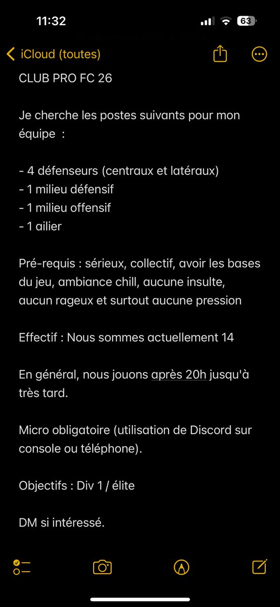 Mise à jour concernant mon recrutement CLUB PRO