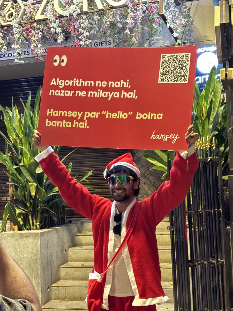 0xshaurya's tweet photo. @hamsey_app  said hello to the world on Christmas at Church Street, Bengaluru 🇮🇳 The energy was electric. People resonated with our enthusiasm, and we saw a spike in downloads right there on the street.  Sometimes the best growth hack is just looking your users in the eye https://t.co/iuUDNIkU5R