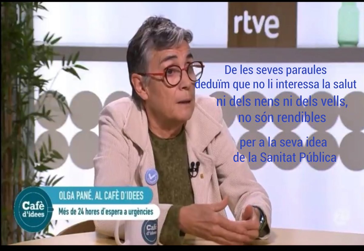 A veure partits que teniu representació al Parlament,no us fa vergonya tenir una persona com Olga Pané de consellera de Sanitat sense que reproveu de forma contundent les seves declaracions?Edadisme, gerontofòbia, contrària als pediatres a l'AP, desviant fons a la privada.
#Fora