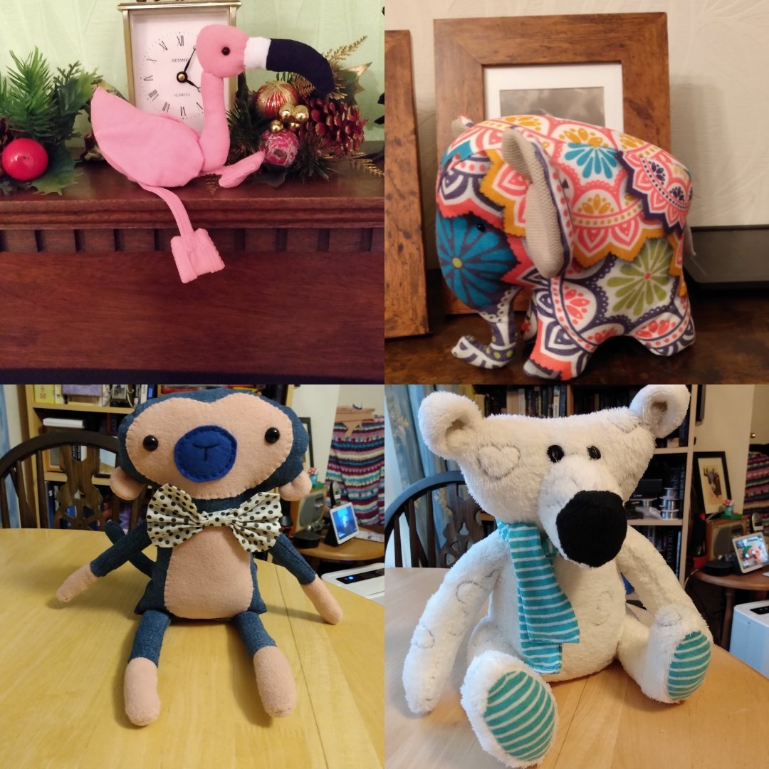 DSquiffy's tweet image. Keep old clothing and fabrics out of landfill. These characters were once old jeans, pyjamas, t-shirts and even an old sofa cover.

#upcycle
#upcycling
#reuse
#repurpose
#circulareconomy