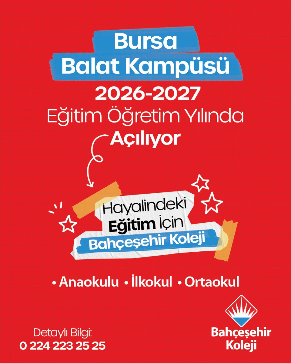 Bahçeşehir Koleji Bursa Balat Kampüsü 2026-27 eğitim öğretim yılında açılıyor!🎉

🔹Anaokulu
🔹İlkokul
🔹Ortaokul