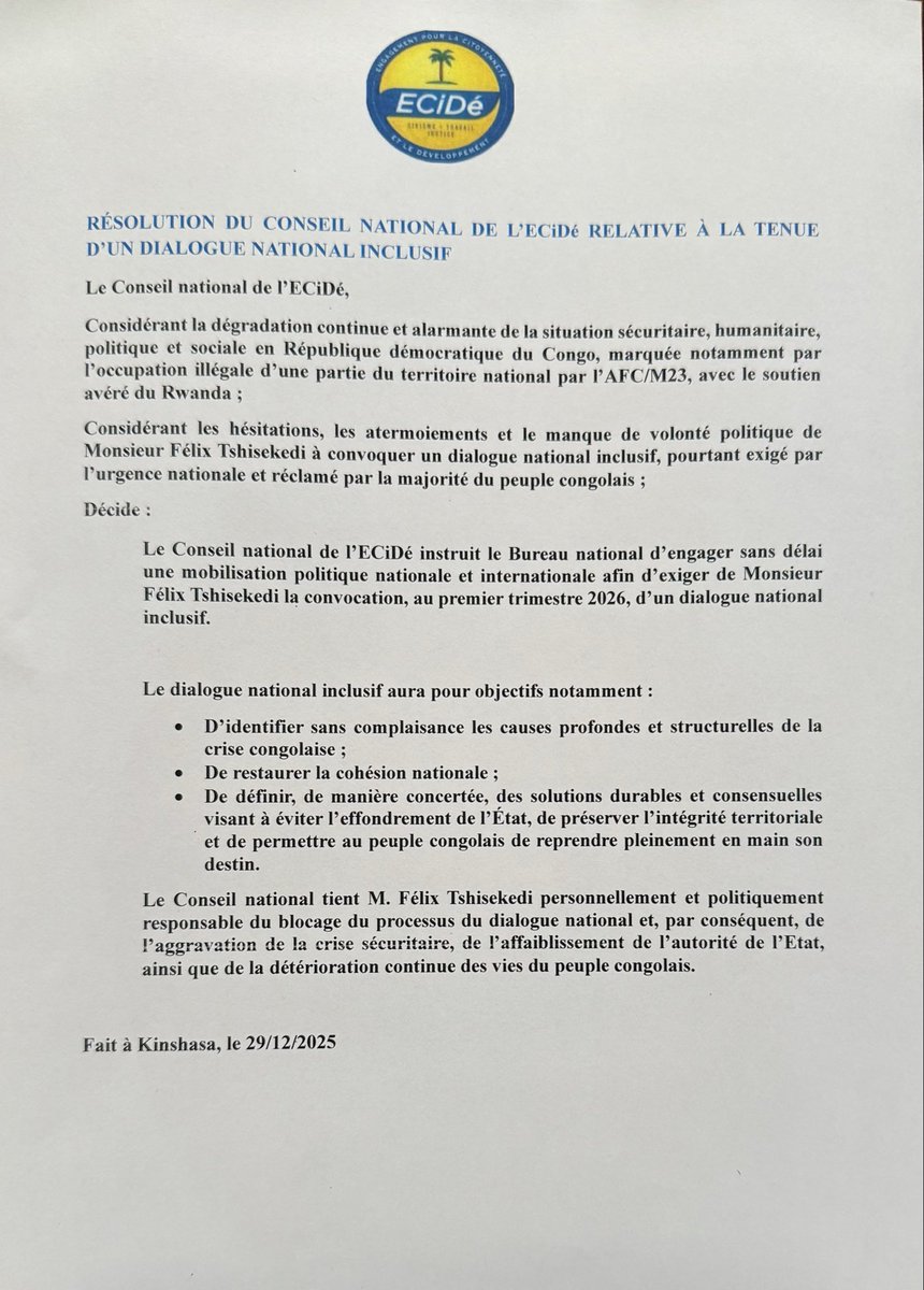 Lisez les 5 résolutions phares du Conseil National 2025 dont le dialogue national et l'application de la résolution 2773 des Nations unies