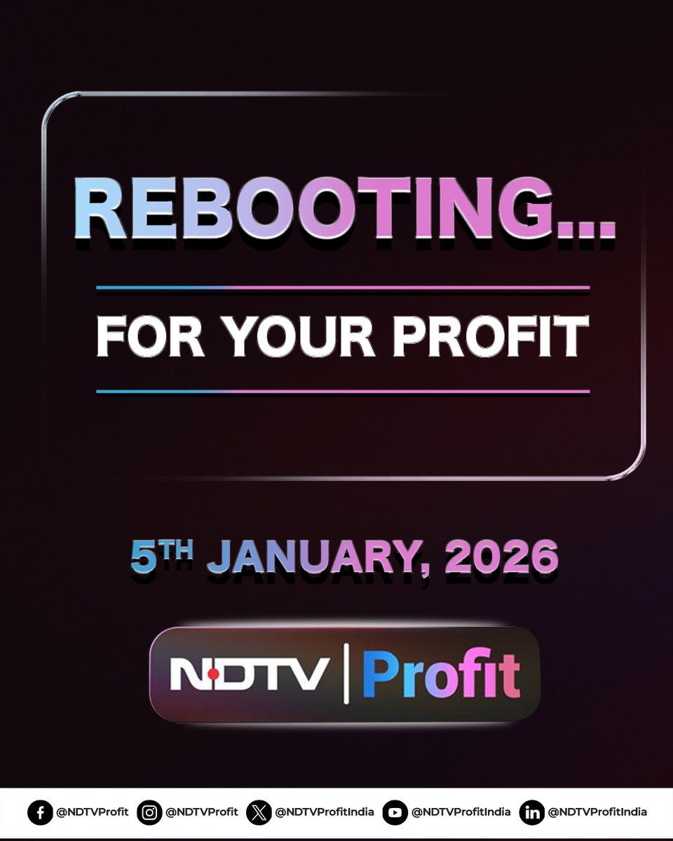 NDTVProfitAlpha's tweet photo. A new era of business news is here.

New shows. New voices. A bold new NDTV Profit.

From January 5, 2026.

#ForYourProfit https://t.co/TARmrX7KwG