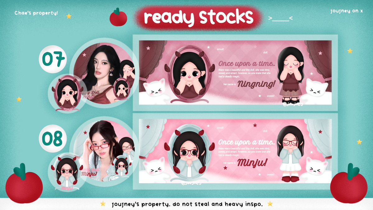 joujney's tweet image. 👀🐱 help rt pls? thanks 🐈✨

ALOHAAA!! ;33 chae punya 8 layout chibi ready stock! ada carmen 2, ningning, wony, ian 2, jiwoo, dan minju! 

💵 25k (free retext)
bisa langsung dm chae untuk jajan &amp;gt;&amp;lt; #zonauang