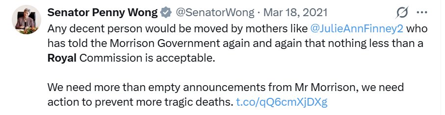 Would you likewise agree <a href="/SenatorWong/">Senator Penny Wong</a> that any decent person would be moved by calls from the families of the Bondi victims that nothing less than a royal commission is acceptable?