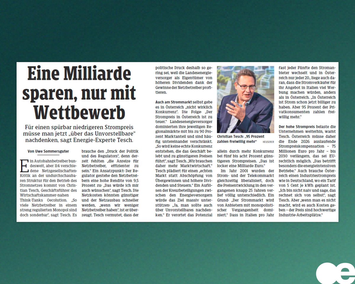 jimmytesch's tweet image. Strom könnte billiger sein.
Nämlich mit mehr Wettbewerb. Und das ganz ohne Kosten für den Staat. Darüber hab ich mit @UweSommersguter von der @kleinezeitung gesprochen.
