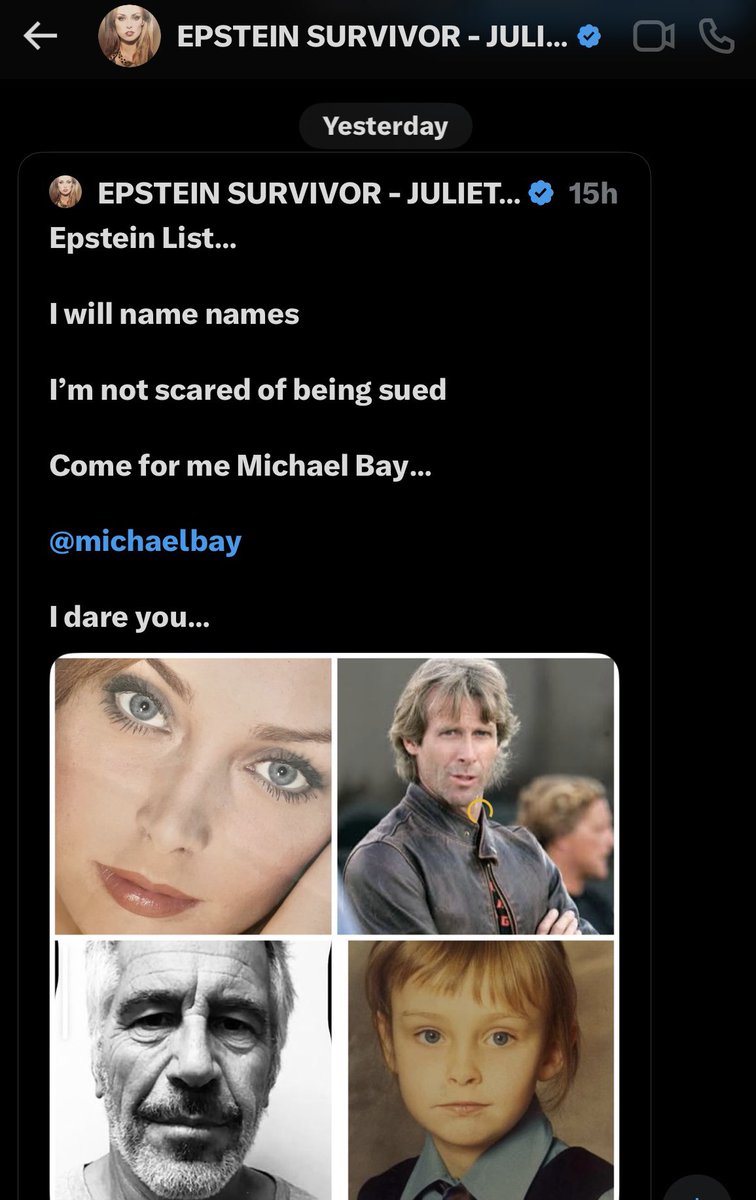 Epstein Survivor <a href="/JulietteBryant/">EPSTEIN SURVIVOR - JULIETTE ROSE BRYANT🌈❤️⚔️</a> exposes Michael Bay for allegedly being in the Epstein files.

She’ll be coming on my show in 2026.

Stay tuned!