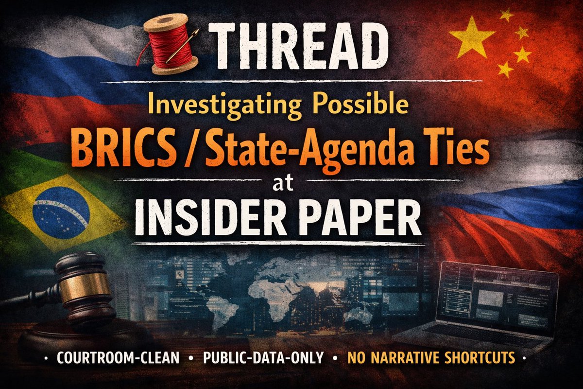 DisillusionedHQ's tweet image. 🧵 THREAD — Investigating Possible BRICS / State-Agenda Ties at Insider Paper (@TheInsiderPaper)

Courtroom-clean. Public-data-only. No narrative shortcuts.

#InvestigativeThread #TruthFirst #Receipts #HardFacts #MediaForensics