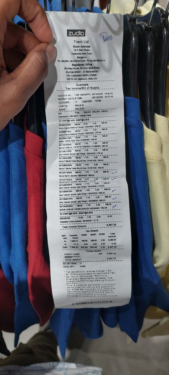 Nishanthtp2's tweet photo. Misleading sale alert at Zudio — "Sale is Live " items with offer stickers are being billed at full price. This is unfair trade practice &amp; confuses customers. Planning to raise this under consumer rights if not resolved. Requesting transparency from @Zudio_Official. #ConsumerRigh https://t.co/bQLdW0TwoF