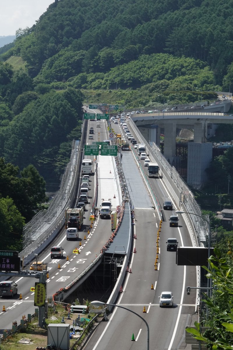 2025年の高側道 念願の長野道岡谷JCT 岡谷高架橋集中工事の時期に鳥瞰
