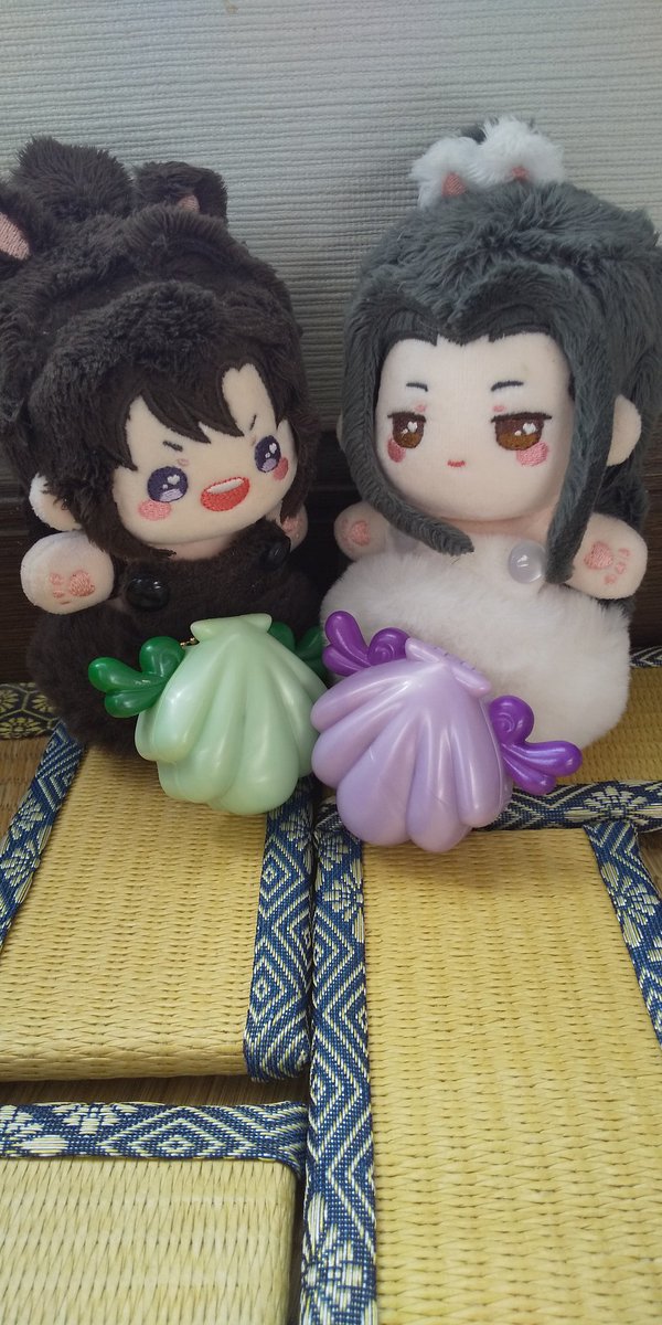 ちび魏嬰「大きな貝だな！」 ちび藍湛「切れ目が入っているな。開けて