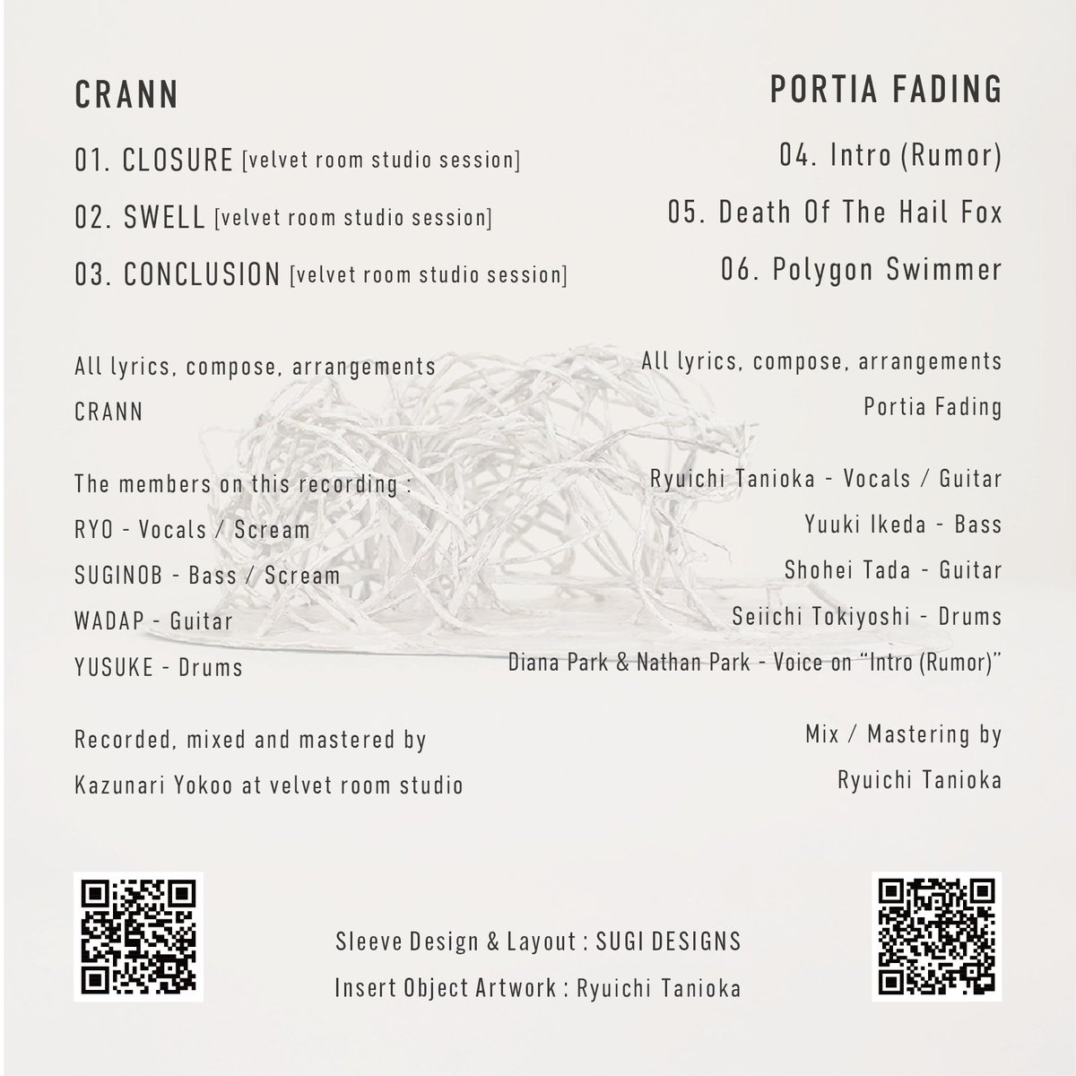 sugidesigns's tweet photo. 2025/12/25にリリースされたスプリット「CRANN × PORTIA FADING SPLIT」のスリーブデザインとレイアウトを担当させていただきました。

※インサートオブジェクトは友人のRyuichi Tanioka氏による制作です

https://t.co/3ty6RU1uAy
https://t.co/IeATaHsuqV https://t.co/qrYf0I8KPz
