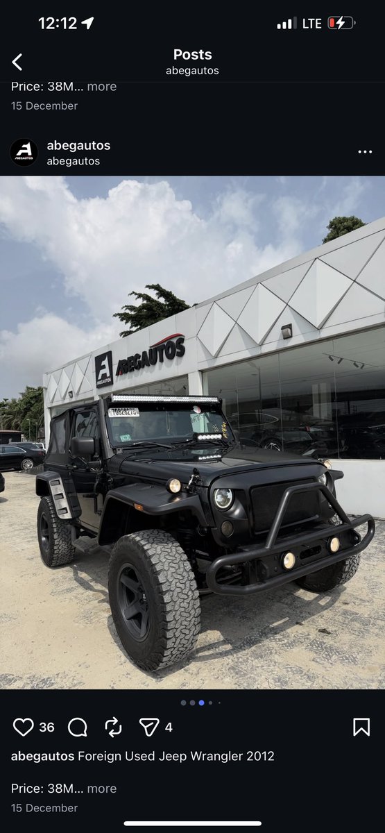 abegautos's tweet photo. Foreign Used Jeep Wrangler 2012

🏷️Price: 38M

📍Location:Lekki Ajah Expressway  Victoria Garden City (VGC)By Eleganza Gardens, Facing The New VGC Bridge 

Follow us @abegautos 

Contact: WhatsApp + call 08051371807

#JeepWrangler #Business #CarSale #Abegautos https://t.co/4DHObH7ypw