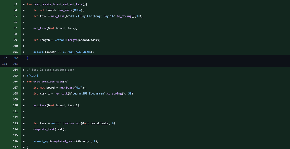 Day 14 / 21 – Sui Challenge               

Today’s progress:                      

I learnt how to test multiple functions together, as well as how to write comprehensive tests.

github.com/merndvlper/SUI…

<a href="/saliht0re/">salih</a> <a href="/Busr_ye/">Büşü</a> <a href="/isa91469/">İsa Karasaç</a> <a href="/SuiNetwork_TR/">Sui Türkiye 🇹🇷</a> <a href="/ercandotsui/">ercan.sui</a>