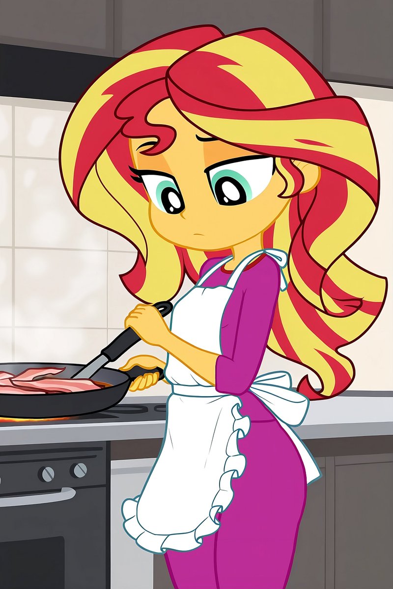 jerbalcoat's tweet image. Sunset Shimmer cocinando 😋😋