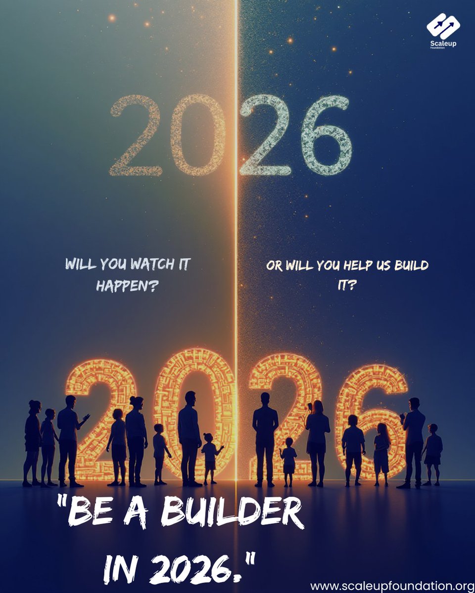 Scaleupfound's tweet photo. Ever feel like the future just happens? 🧐 We don't.

It’s not a destination. It’s built. Brick by brick, skill by skill, connection by connection.

For 2026, will you watch or build?

Comment your one "brick" below. 👇

#FutureIsBuilt #BuildIt #2026Vision https://t.co/JJwC3zaGWZ