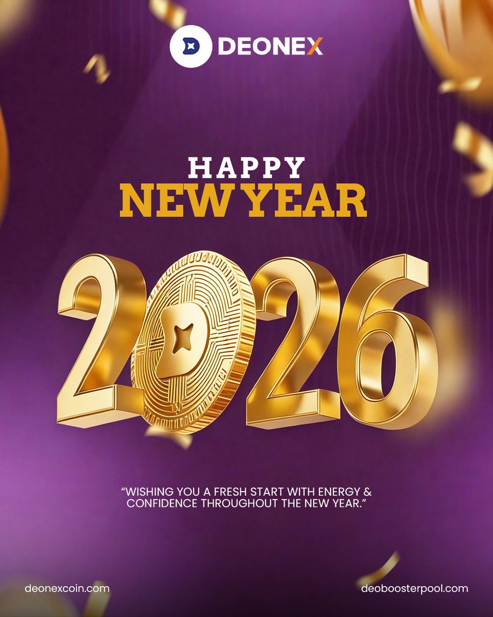 deonexcoin's tweet photo. Welcoming a new year filled with growth, confidence, and innovation ✨
 DEONEX wishes you a prosperous and powerful 2026 as we continue shaping the future of digital finance together. https://t.co/0lmwquaUas